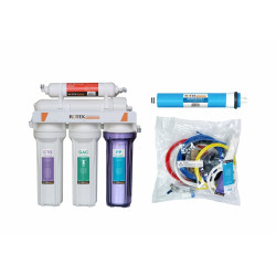 100 GPD - Under Sink 5-Stage RO drinking Filtration System NSF certified (no pump) WITH Deionization with leak stop valve