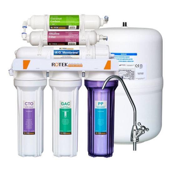 100 GPD - Under Sink 5-Stage RO drinking Filtration System NSF certified (no pump) & Alkaline  with leak stop valve